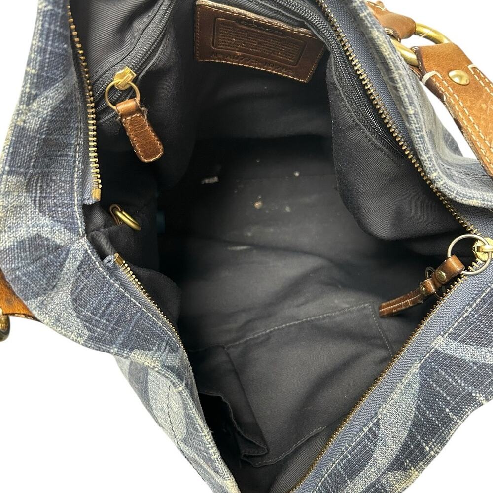 Y2K Coach Signature Print Carly Denim Hobo Brown Leather Trim Shoulder Bag - Picture 9 of 11